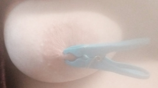 Meine Nippel mit Wäscheklammern