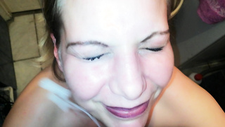 Blonde Hungarian wife sucks her husband's friend's dick and